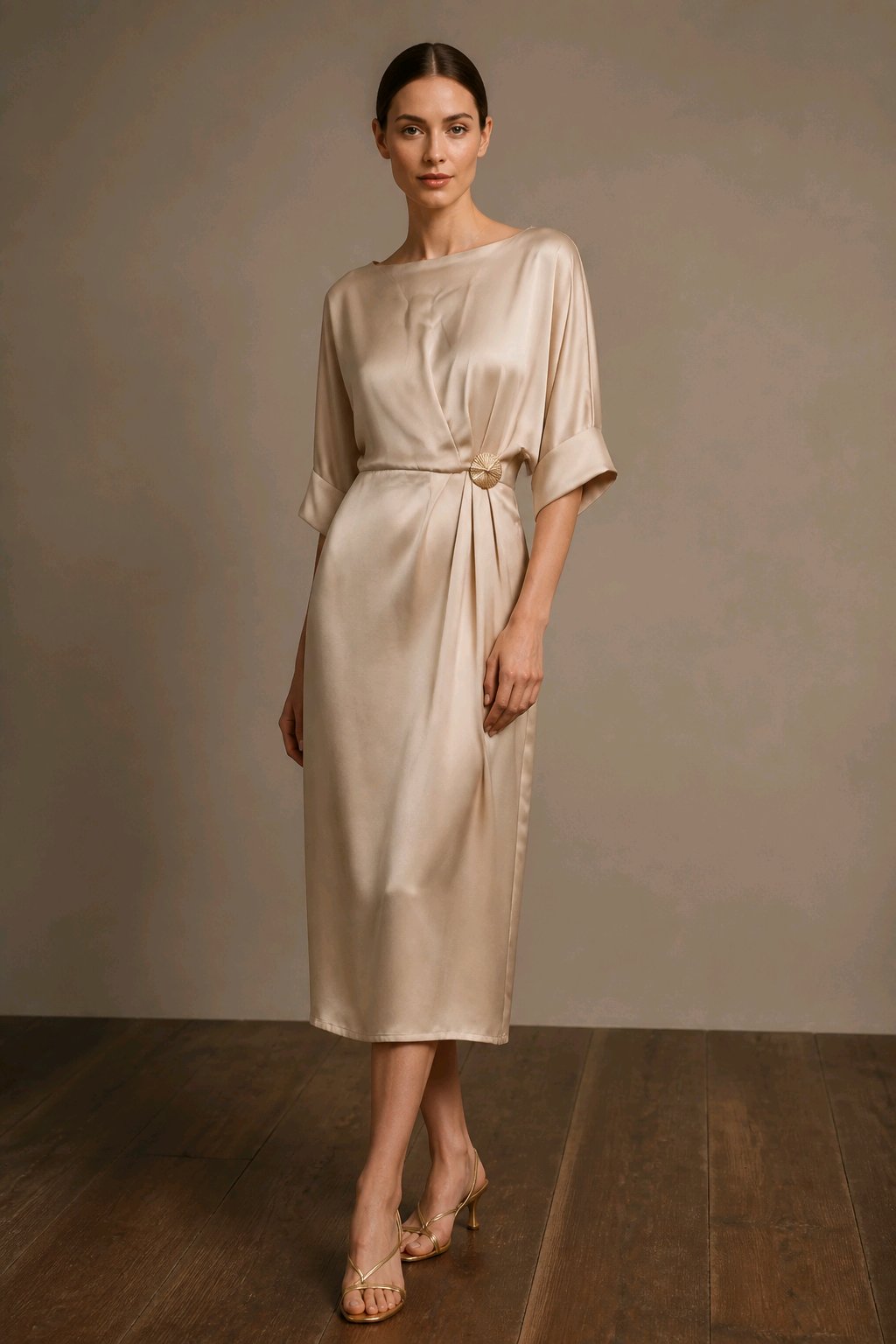Ecru 3/4 sleeve dress gold piece