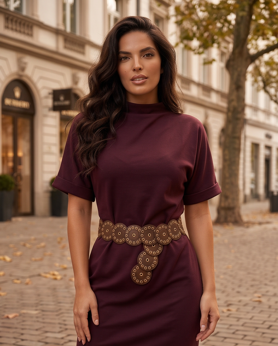 Half sleeve dress with belt