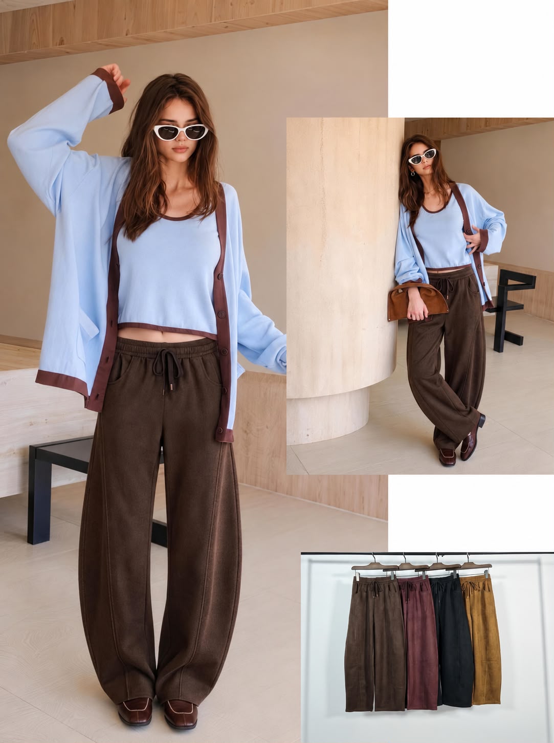 Suede barrel trousers