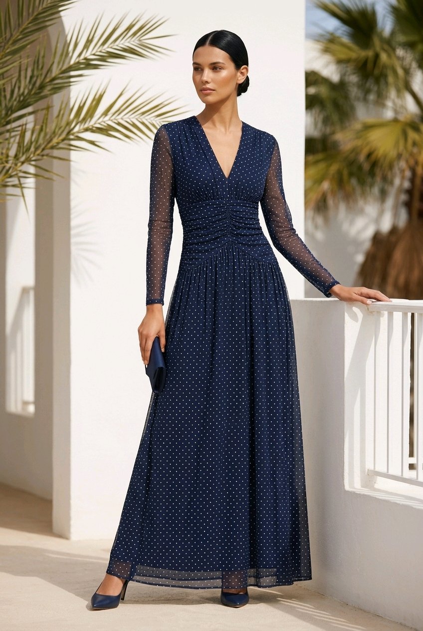 Navy mesh dress polka dot