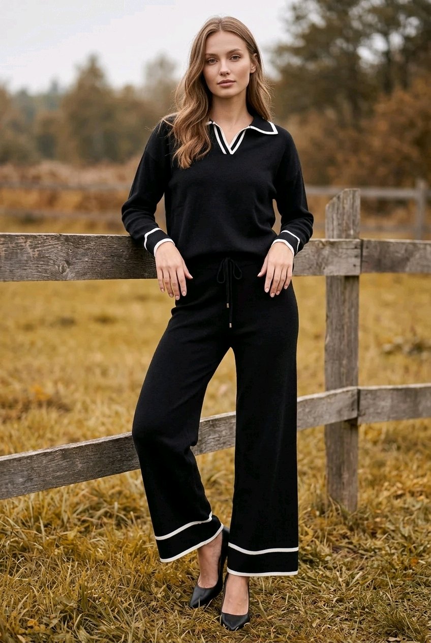 Knit set with contrasting line
