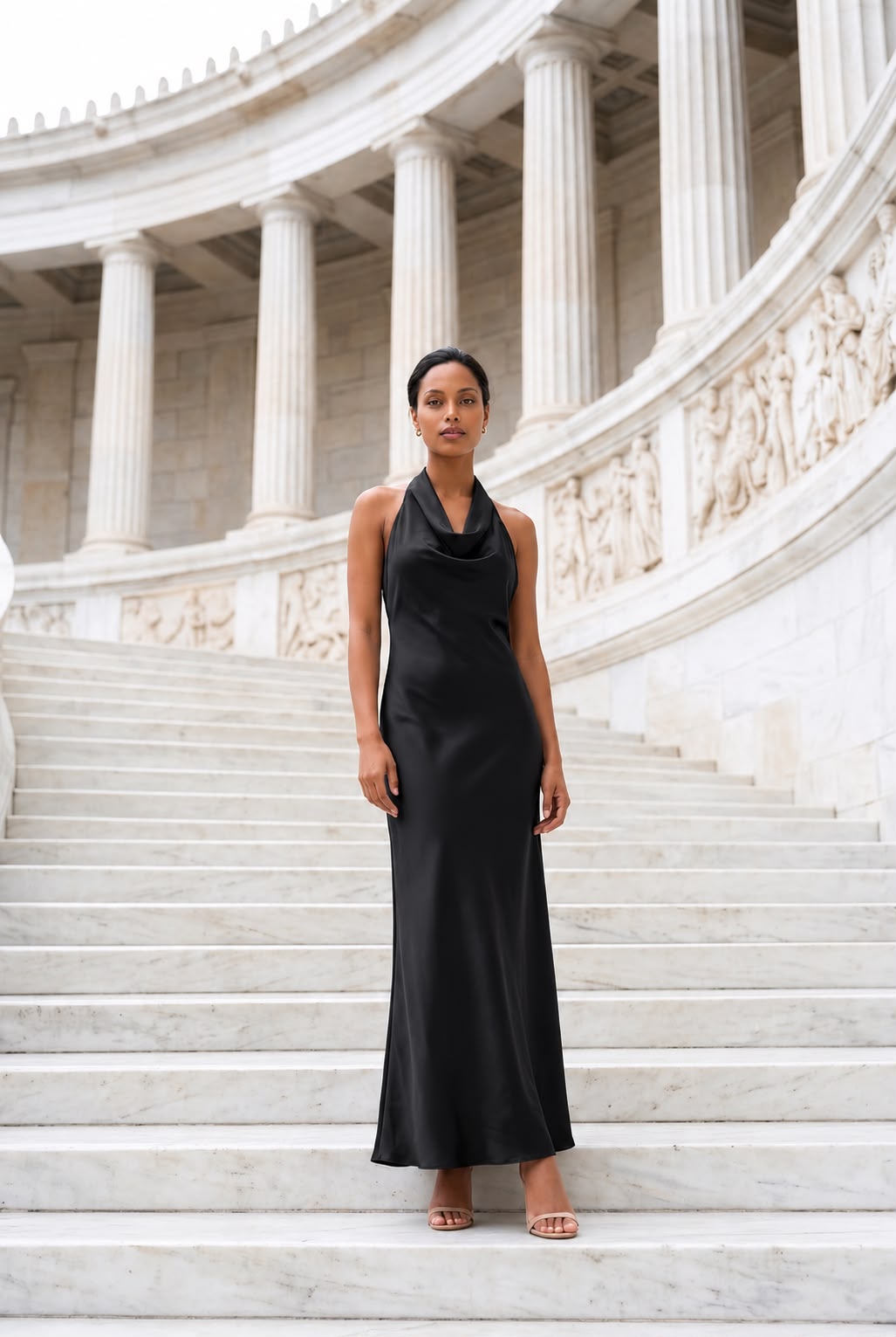 Satin halter dress low back