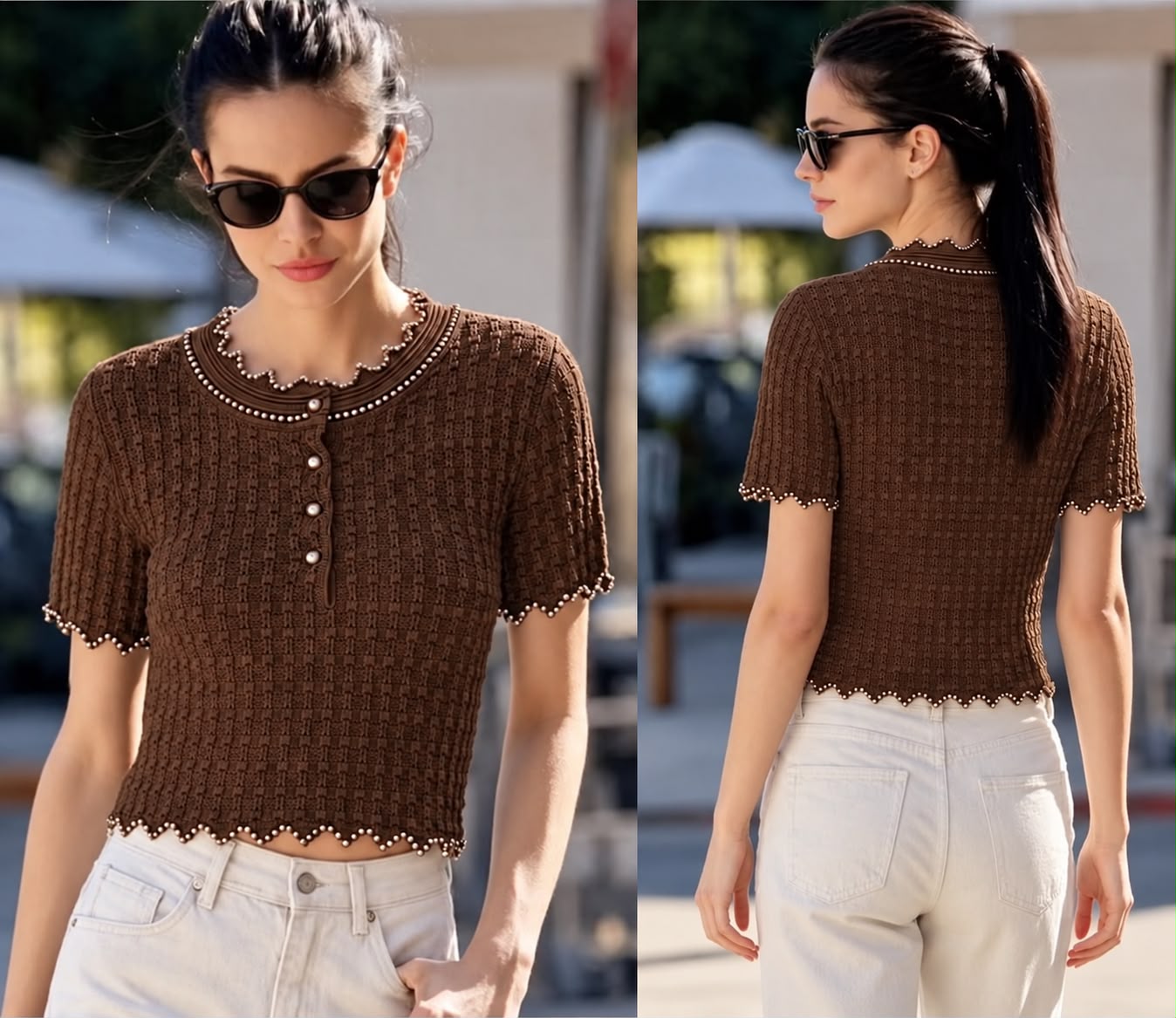 Crop Beaded knit top
